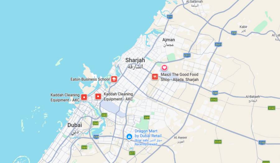 UAE distribution map covering Dubai, Abu Dhabi and Sharjah